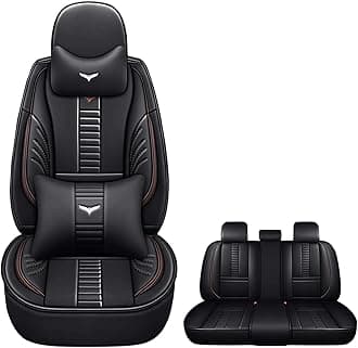 Full Set of Universal Fit Automotive Seat Covers fit for Toyota Corolla Cross 2025, PU Leather Automobile Interior Sets with Headrest & Back Pillow Black & Coffee Line