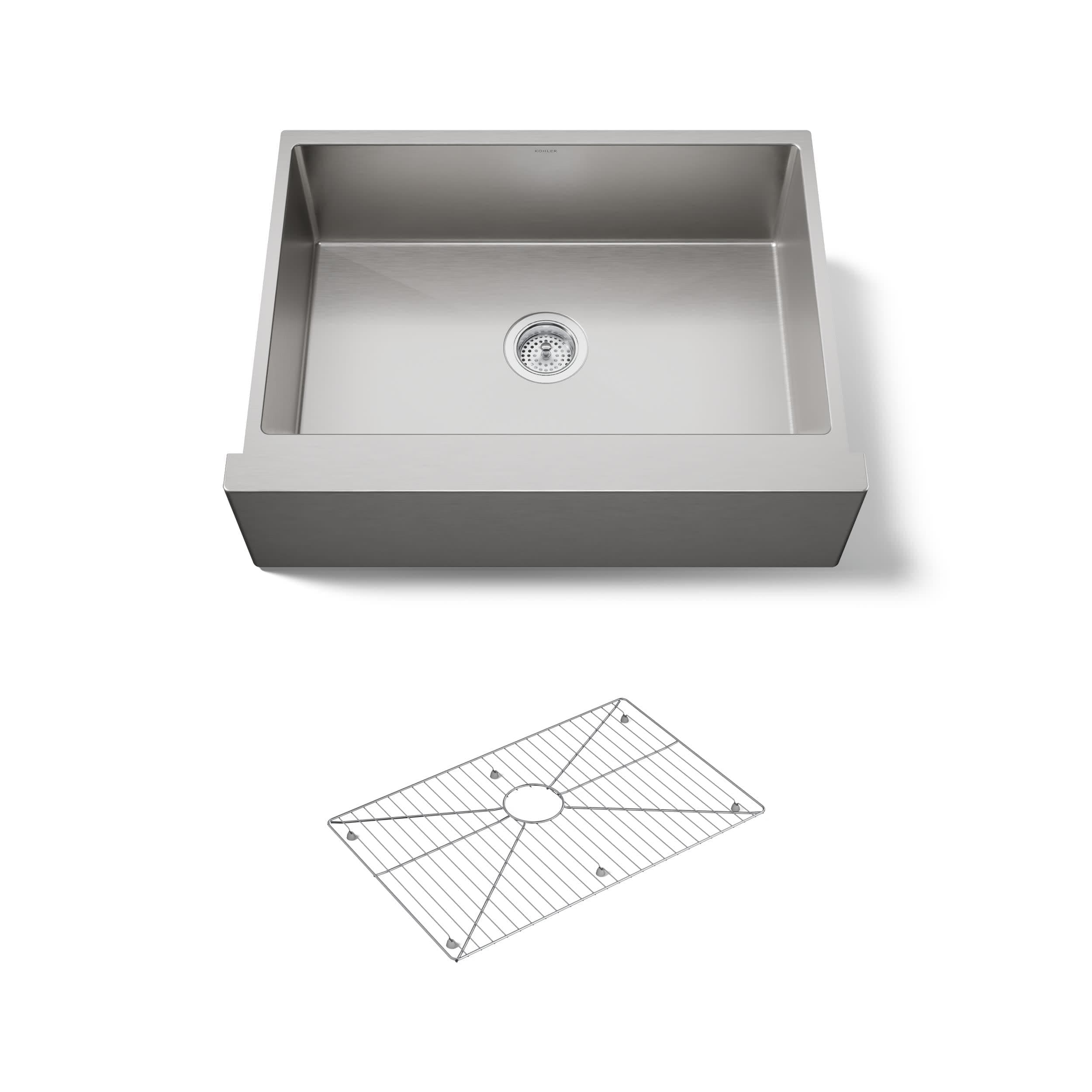 KOHLER Strive® 29-1/2" Self-Trimming Farmhouse Undermount Kitchen Sink, Medium Single-Bowl with Tall Apron, Stainless Steel Kitchen Sinks, K-5417-NA