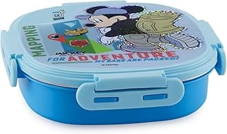 SKi Homeware Baker Insulated 3 Grid Bento Lunch Box With Stainless Steel Inner And A Steel Spoon- Mickey, 450Ml