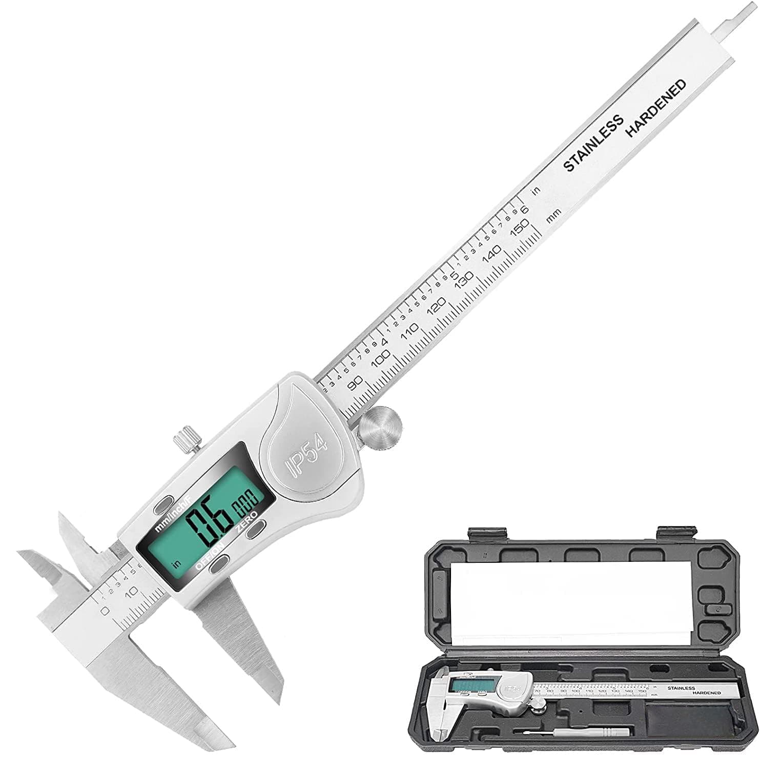 Digital Caliper, 6 inch Caliper Extreme Accuracy Measuring Tool with Stainless Steel, IP54 Waterproof Protection Design, Inch Metric Fraction Switch for Daily and Professional Use