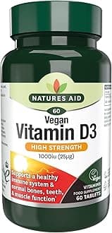 – Natures Aid Vegan Vitamin D3 1000iu – High Strength Vitamin D Supplement for Bones, Immune System, Mood & Energy – Natural, Non-GMO, Gluten Free, Vegan Health & Wellness Support – 60 Tablets