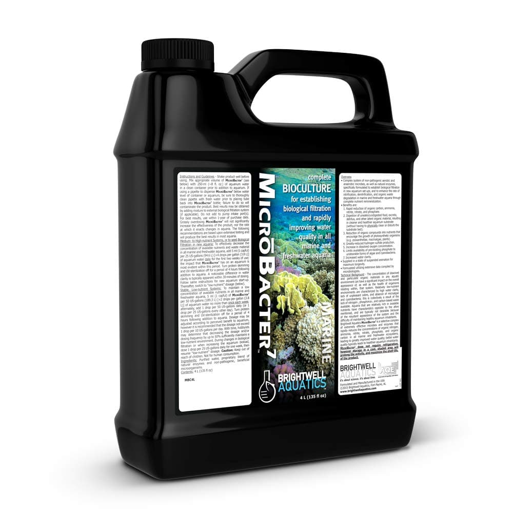 Brightwell Aquatics MicroBacter7 Complete Bioculture for Fish Tank or Aquarium - Populates Biological Filter Media for Saltwater and Freshwater Fish - Aquarium Water Treatments, 135.25 fl oz