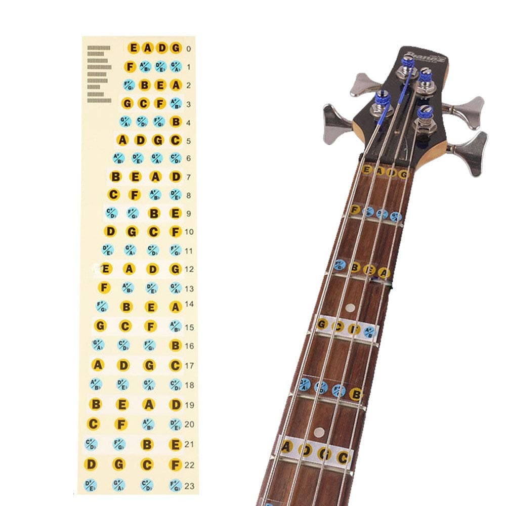 Bass Guitar Fretboard Note Map Decals/Stickers,4-String Bass Guitar Fingerboard for Beginner