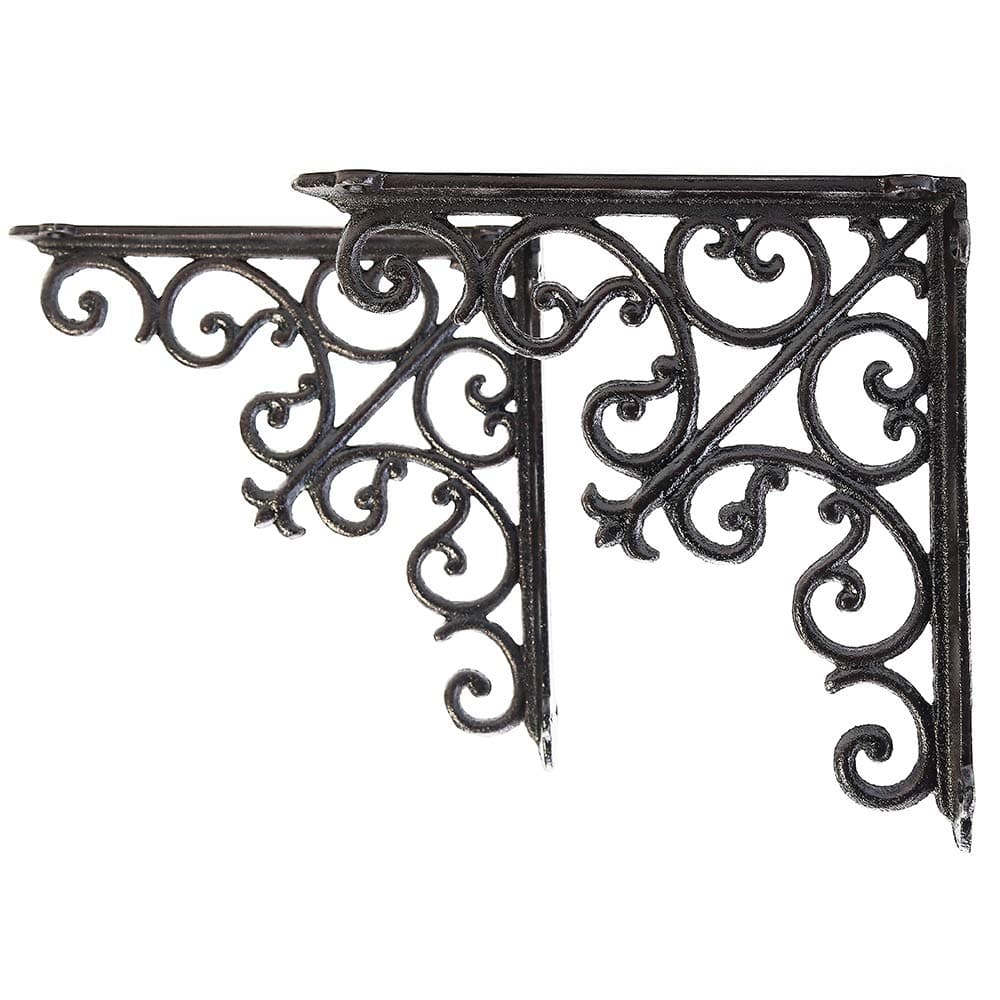 Sungmor 2PC 4.7 Inch Heavy Duty Decorative Brackets for Shelves, Vintage Victorian Cast Iron Shelf Bracket, Sturdy Black L Shape Metal Corner Brace Shelf Supporter, Wall Mounted Floating Shelf Bracket