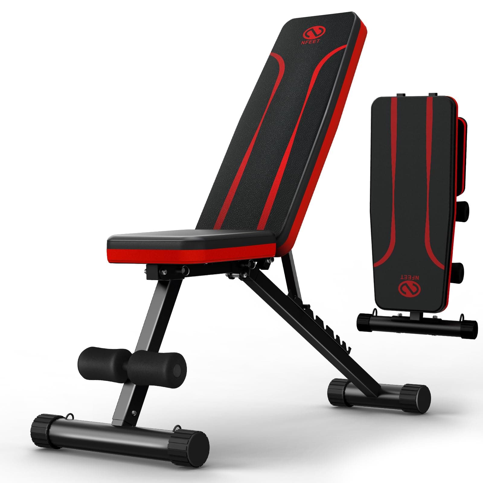 NFEET Adjustable Weight Bench for Full Body Workout, Foldable Workout Bench for Home Gym, Multi-Purpose Weight Bench with 3-Sec Folding& Fast Adjustment for Bench Press Sit up Incline Flat Decline