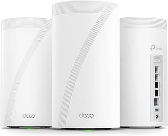 TP-Link Deco BE95 Quad-Band WiFi 7 BE33000 Whole Home Mesh System - 16-Stream, 2 x 10G + 2 x 2.5G Ports Wired Backhaul, 12 x High-Gain Antennas, VPN, AI-Roaming, 4x4 MU-MIMO, HomeShield (3-Pack)