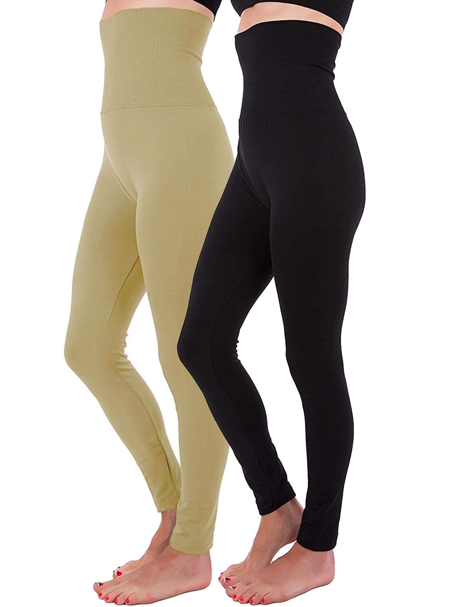 Kuda Moda 2-Pack High Waist Fleece Lined Tummy Control Full Length Legging Winter Waist Compression Pants