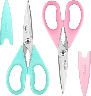 iBayam Kitchen Scissors - All Purpose Heavy Duty Meat Scissors, Poultry Shears, Dishwasher Safe, Stainless Steel, 2-Pack, Pastel Pink, Mint Blue