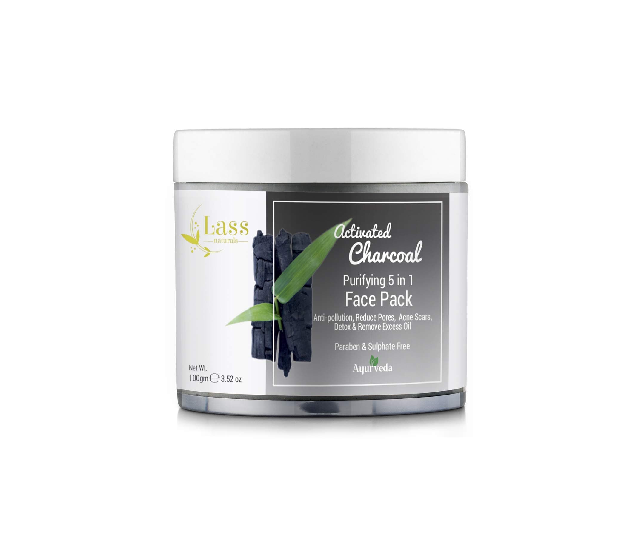 Lass Naturals Activated Charcoal Purifying 5-in-1 Face Pack 100 gm - No Paraben & Sulphate