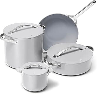 Caraway Cookware+ Collection - Specialty Cookware Set - Petite Cooker, Stir Fry Pan, Rondeau, & Stock Pot - 3 Lids & Storage Organizer Included - Gray