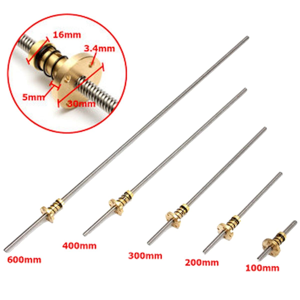 TSKTECH T8 300/400 / 500 MM Trapezoidal 8MM Lead Screw (THSL) With Anti Backlash Nut For CNC 3D Printer (Lead 8MM Pitch 2MM Dia 8MM) (300MM)