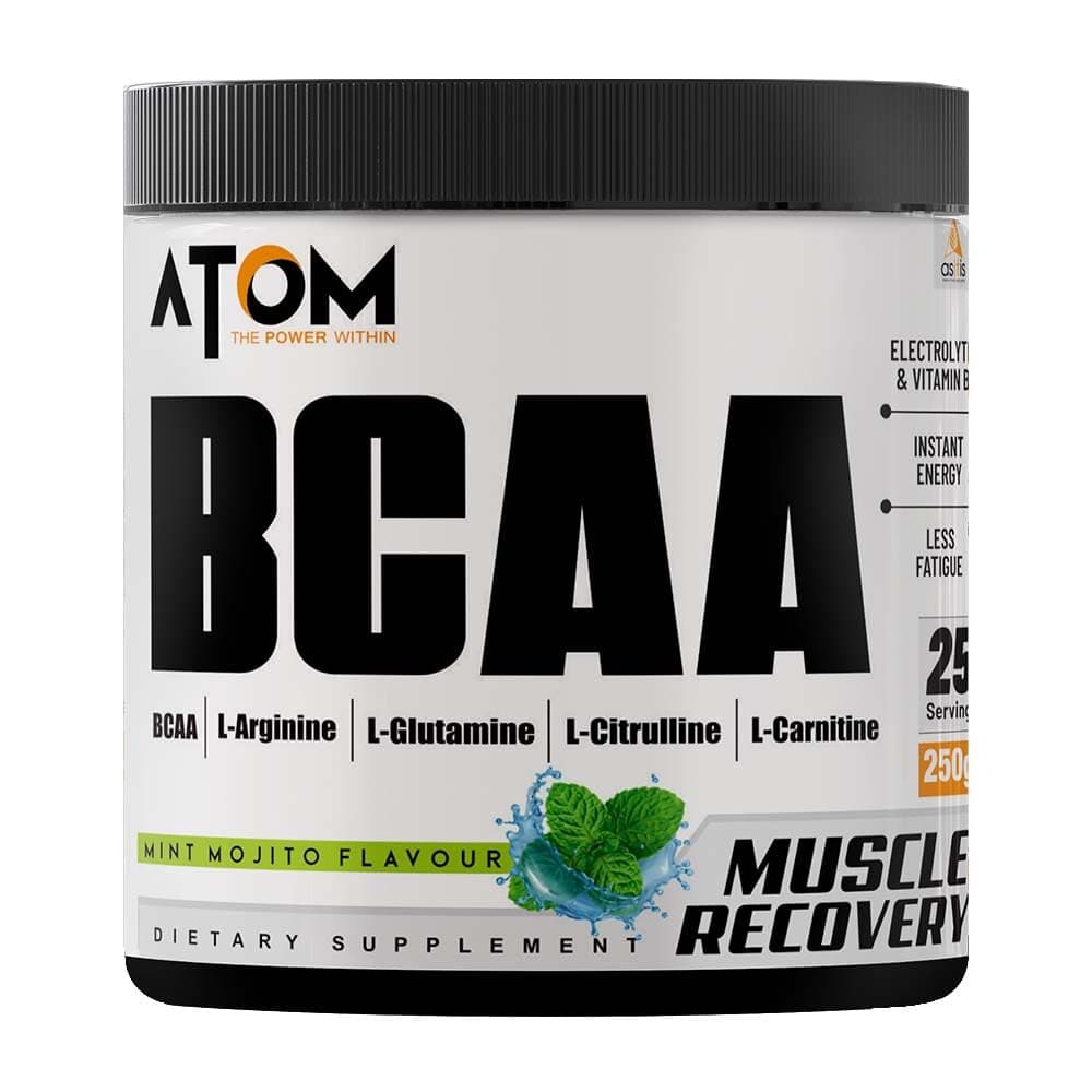 AS-IT-IS ATOM BCAA 250g with L-arginine, L-Carnitine, L-Citrulline for Energy Burst & Athletic Performance | Mint mojito Flavor