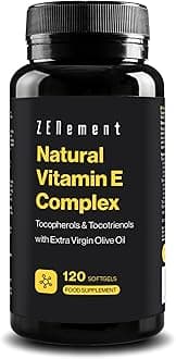 Natural Vitamin E Complex – Tocopherols and Tocotrienols – Powerful Antioxidant, Protects Cells from Oxidative Stress – with Spanish Extra Virgin Olive Oil – 120 Capsules – Zenement