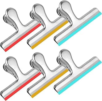 HOUSE AGAIN 6 Pack Stainless Steel Chip Bag Clips Covered with Colorful Silicone - NO More Sharp Edges - Color Coded for Food Bags - Air Tight Seal, Heavy Duty for Kitchen and Office, 5 Inches-Silver