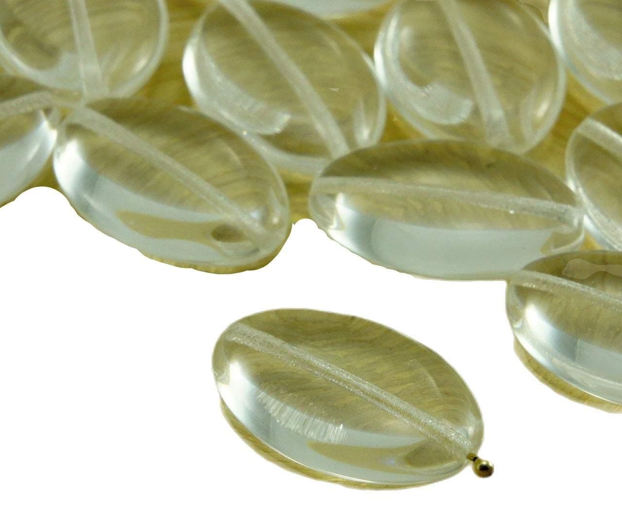 4pcs Crystal Clear Large Flat Oval Czech Glass Beads 20mm x 14mm