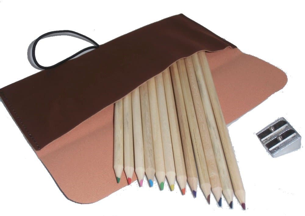 Pencil Case Colored Pencil 12 Count Pencil Sharpener Set（brown）