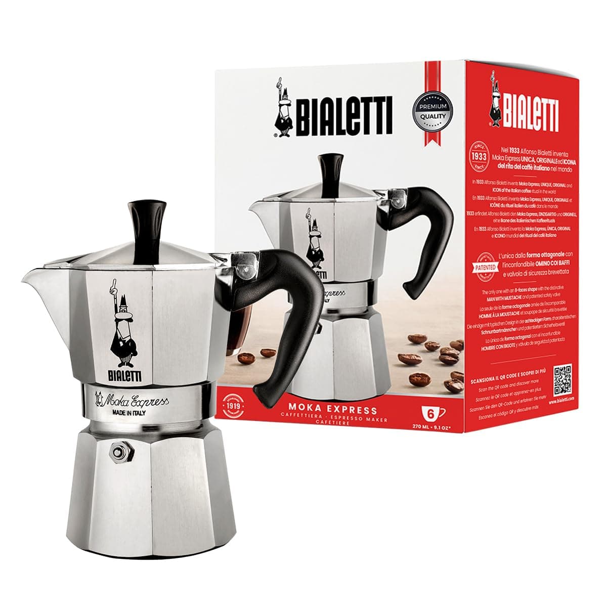 Bialetti Cafetière from Bialetti Moka Express 6tz, Silver, 1 Count (Pack of 1), 6800