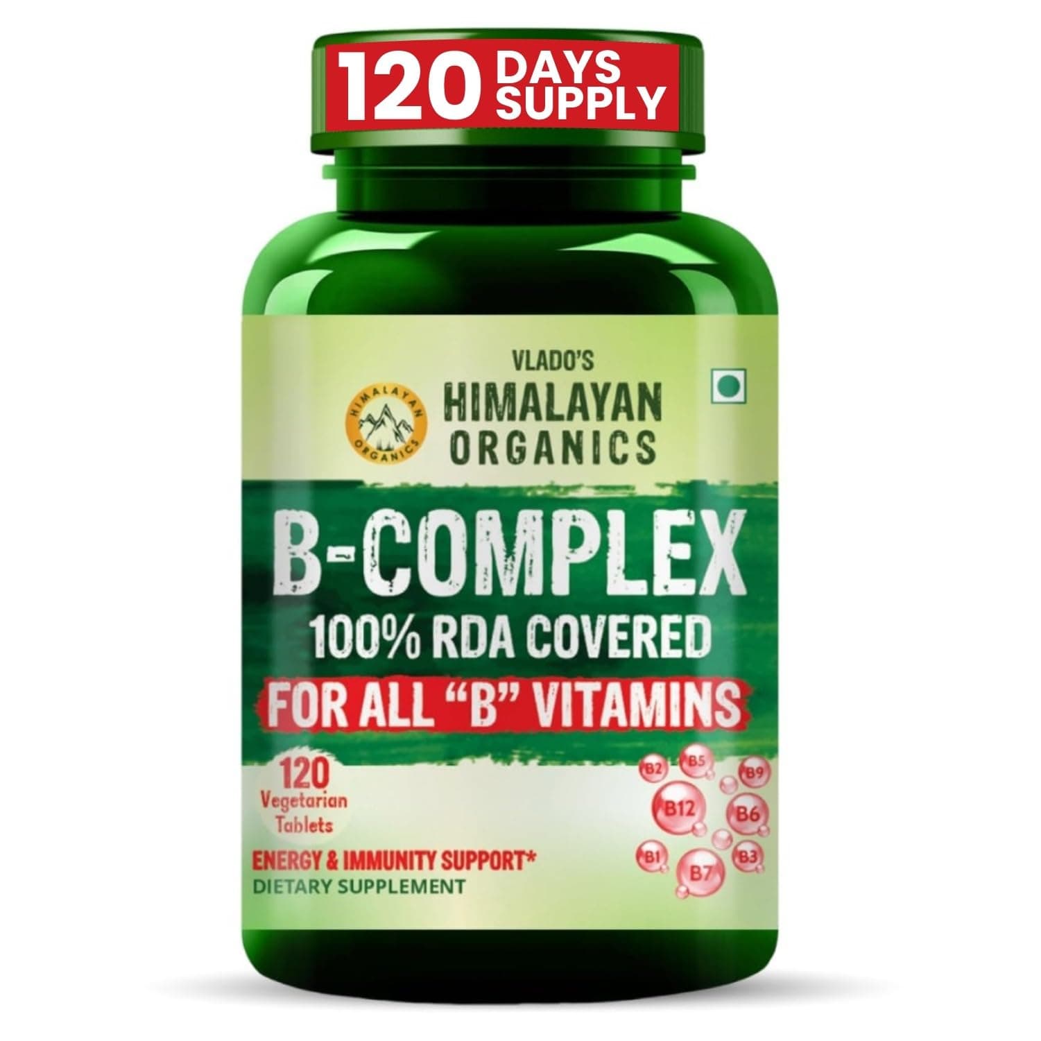– Vitamin B Complex with 100% RDA B1, B2, B3, B5, B6, B7, B9 & B12 | Hair Growth, Energy & Immunity | Youthful Skin - 120 Veg Tablets