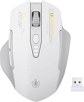 Wireless Mouse,[Upgraded] Rechargeable Mouse with 2.4GHz Connection, Visible Battery Display, 4 Adjustable DPI levels,Optical Computer for Laptop PC Computer,White and Grey