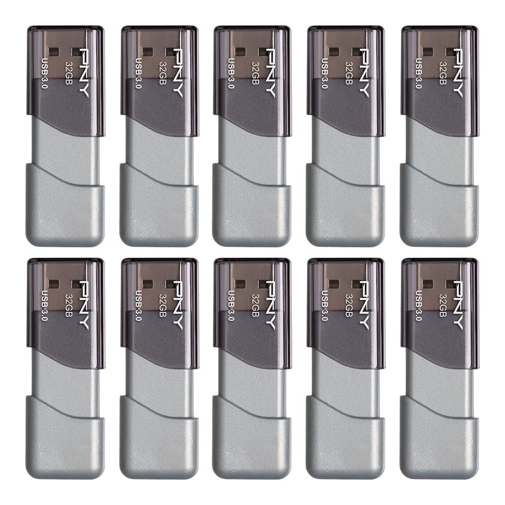 PNY 32GB Turbo Attaché 3 USB 3.0 Flash Drive, Silver (Pack of 10)