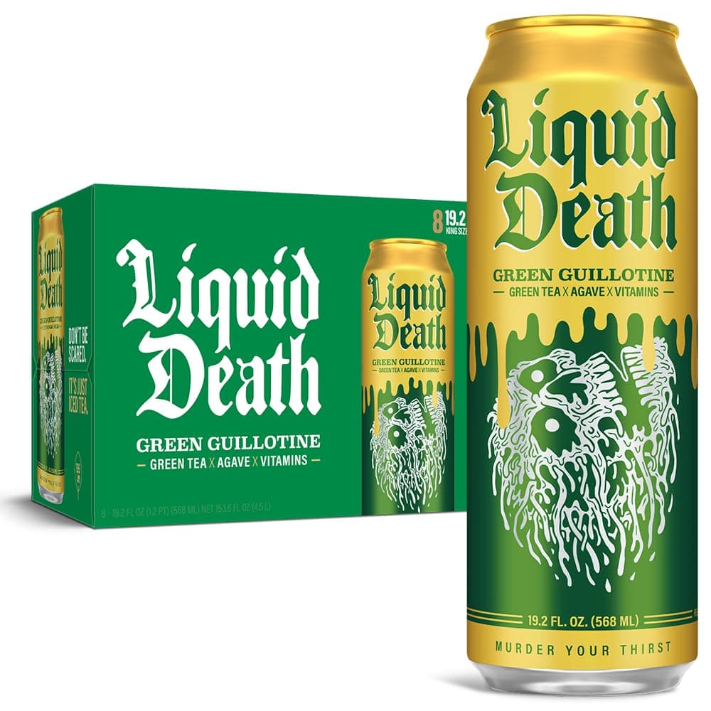 Liquid Death, Green Guillotine Iced Tea, 8-Pack (19.2oz Cans), Green Tea, Low Calorie, No Artificial Sweeteners, B12 & B6 Vitamins