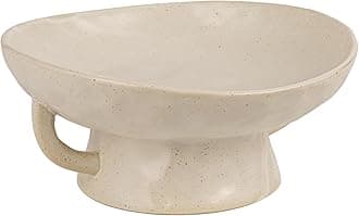 Creative Co-Op Stoneware Footed Pedestal Bowl with Handles, Reactive Glaze, White
