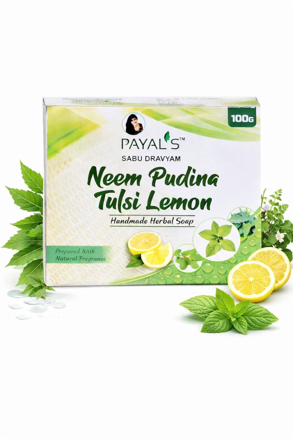Herbal Soap with Neem Pudina Tulsi Lemon | Natural Bathing Bar for Deep Cleansing, Refreshing & Skin Care | Ayurvedic, Moisturizing | Chemical-Free | 100g