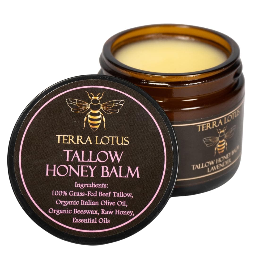 Organic Grass-Fed Beef Tallow Balm with Raw Honey - Moisturizing Cream for Soft, Smooth Skin - Handmade All-Natural Moisturizer - 2oz (Lavender)