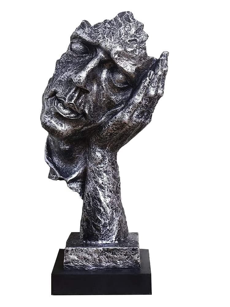 Abstract and Creative Desk Decorations The Thinker Statue, Hand & Face Statues and Sculptures for Home Living Room Decor (No Hear Silver)