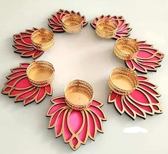 Divyakosh Handmade Lotus Floor Decoration Reusable Rangoli for Puja Decor|Tealight Candle Holder|Lotus Diya for Pooja, Festival D�cor (7 pcs)|Lamp Temple Decoration|Lotus Deepam for Goddess Worship|