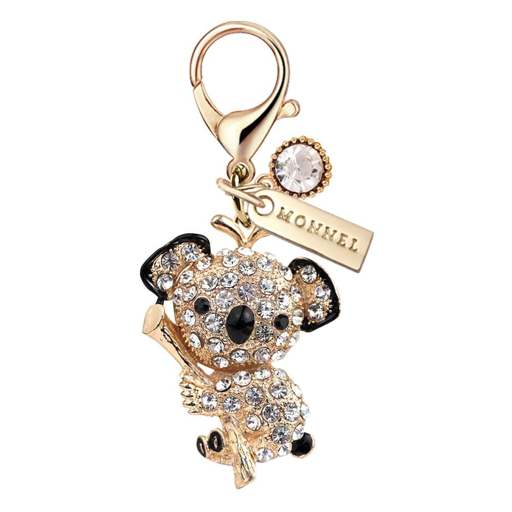 MC124 New Cute Crystal Koala Bear Lobster Clasp Charm Pendant with Pouch Bag (1 Piece)