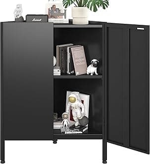 Metal Corner Storage Cabinet with Two Doors and Adjustable Shelves - Ideal for Hallway, Bathroom, Kitchen