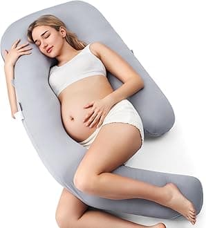 Momcozy Pregnancy Pillow with Cooling Cover, Dreamlign U Pro Maternity Pillow with Adjustable Leg Pillow - Support for Back, HIPS, Belly, Legs for Pregnant Women, 50-72 Inch Full Body Pillow, Grey