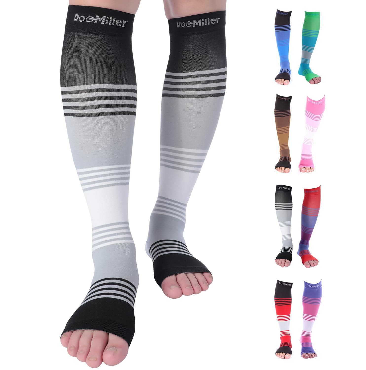 Doc Miller 1 Pair Premium Calf Compression Sleeves - 20-30mhg - Fashion Pressure Support for Sports, Running, Muscle Recovery, Varicose Veins