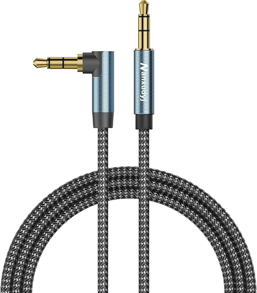 AUX Cord 1.5ft,3.5mm Stereo Audio Cable 90 Degree 3.5mm Male to Male Stereo Aux Cable Right Angle TRS Cable Compatible for car, Headphone,Tablets, Speakers