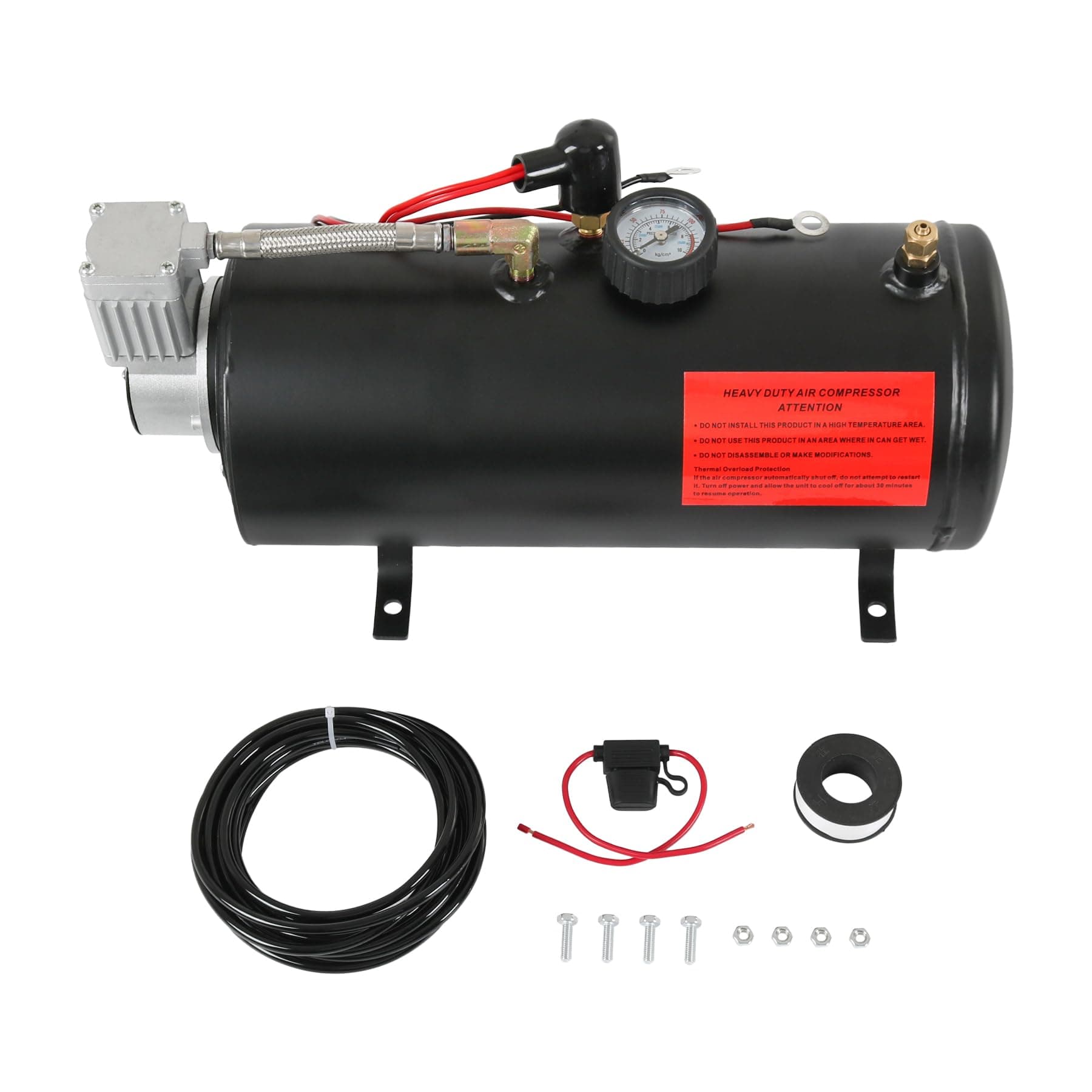 DC 12V MAX 150PSI Air Compressor Tank Pump with 3 Liter Tank 0.8 Gallon Portable Air Compressor Pump for Train Truck Pickup Motorhome Horns On Board 3L Train Inflator