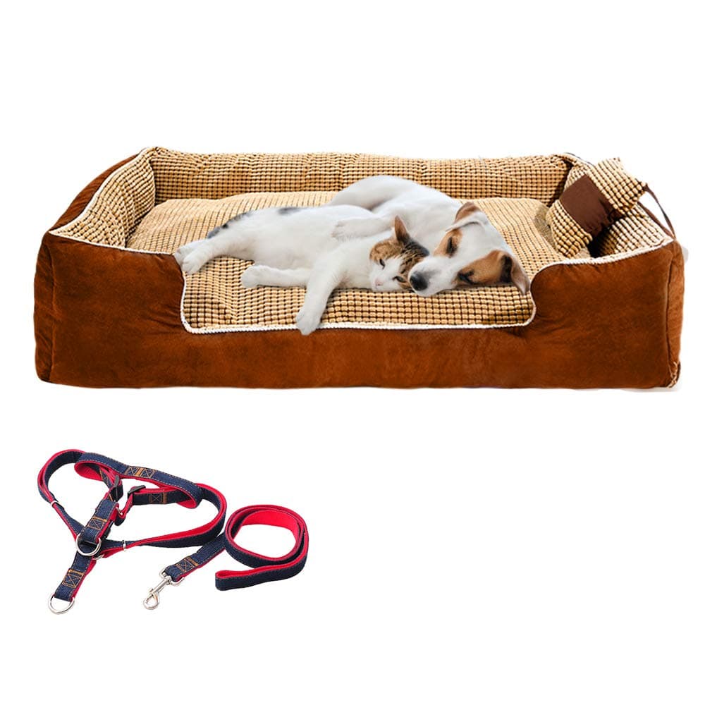Large Dog Bed Rectangle Ultimate Dog Couch 35x26x10In with Pillow,Dog Leash. Dog Lounge Sofa Bed for Large/Medium Dogs,Completely Removable Cover with Zipper,Machine Washable, Easy Clean, Durable