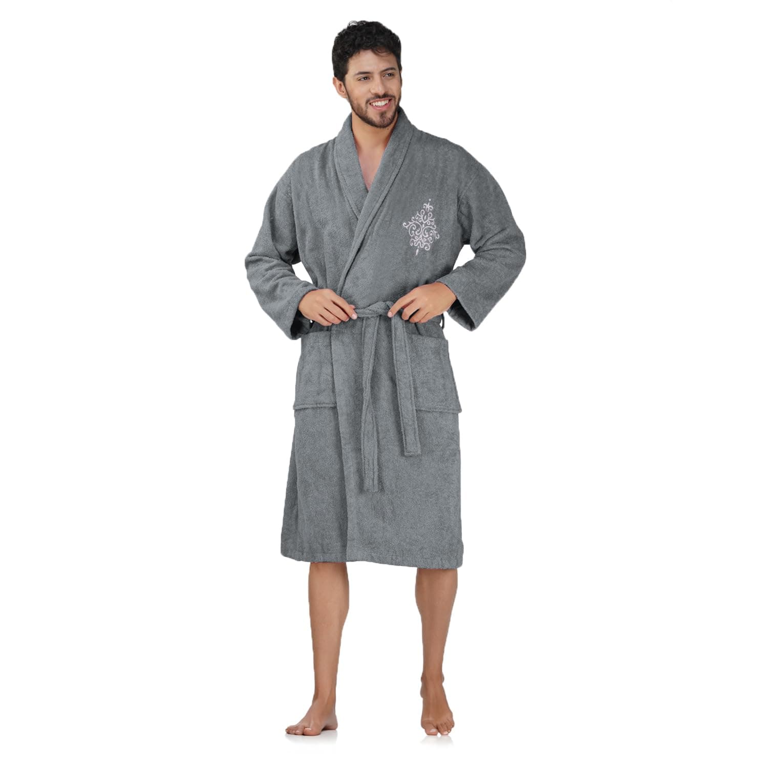 Rangoli Royal Bamboo Premium Bathrobe For Men | Ultra Soft Bamboo Yarn Lightweight Bathing Robes | 460 GSM Highly Absorbent & Quick Drying Luxurious Bath Gown | Knee Length Bath Robe -Dark Grey