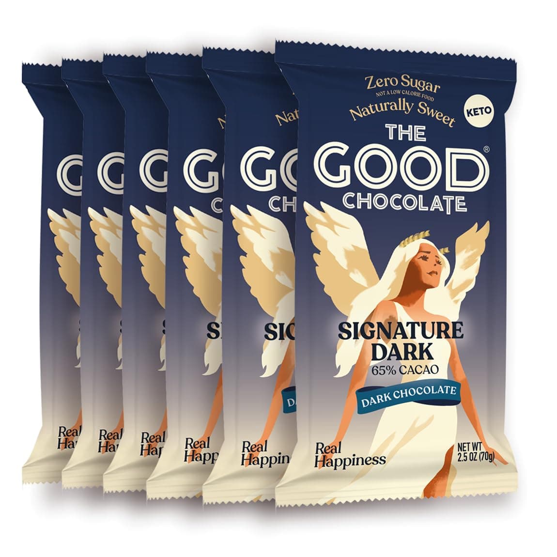 The Good Chocolate - Keto Dark Chocolate Bars, Zero Sugar, Lower Net Carb Snack, Lower Calorie, Vegan Chocolate Candy, 6 Bar Value Pack