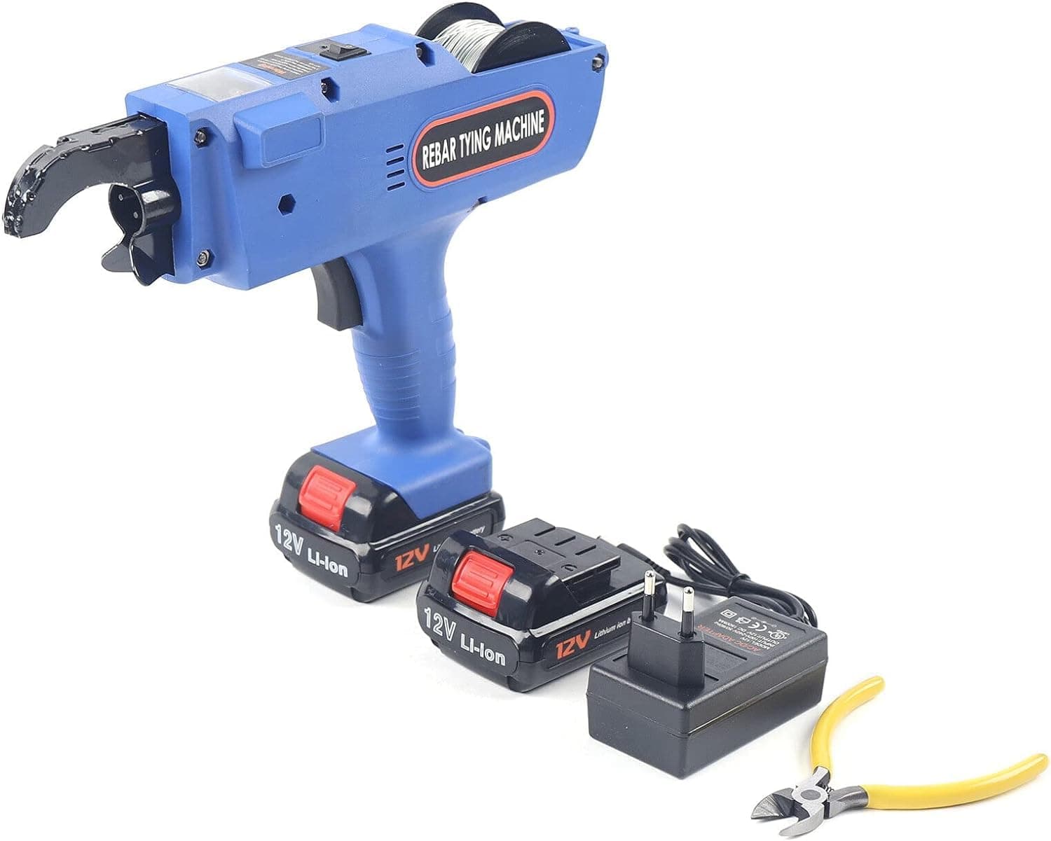 8-34mm Rebar Tying Machine Rebar Tying Tool, Automatic Rebar Tie Wire Twister Rebar Tie Tool w/Pliers + 2 x Batteries, Rebar Tier Tying Machine for Steel Bar Rod Tying Binding, Blue