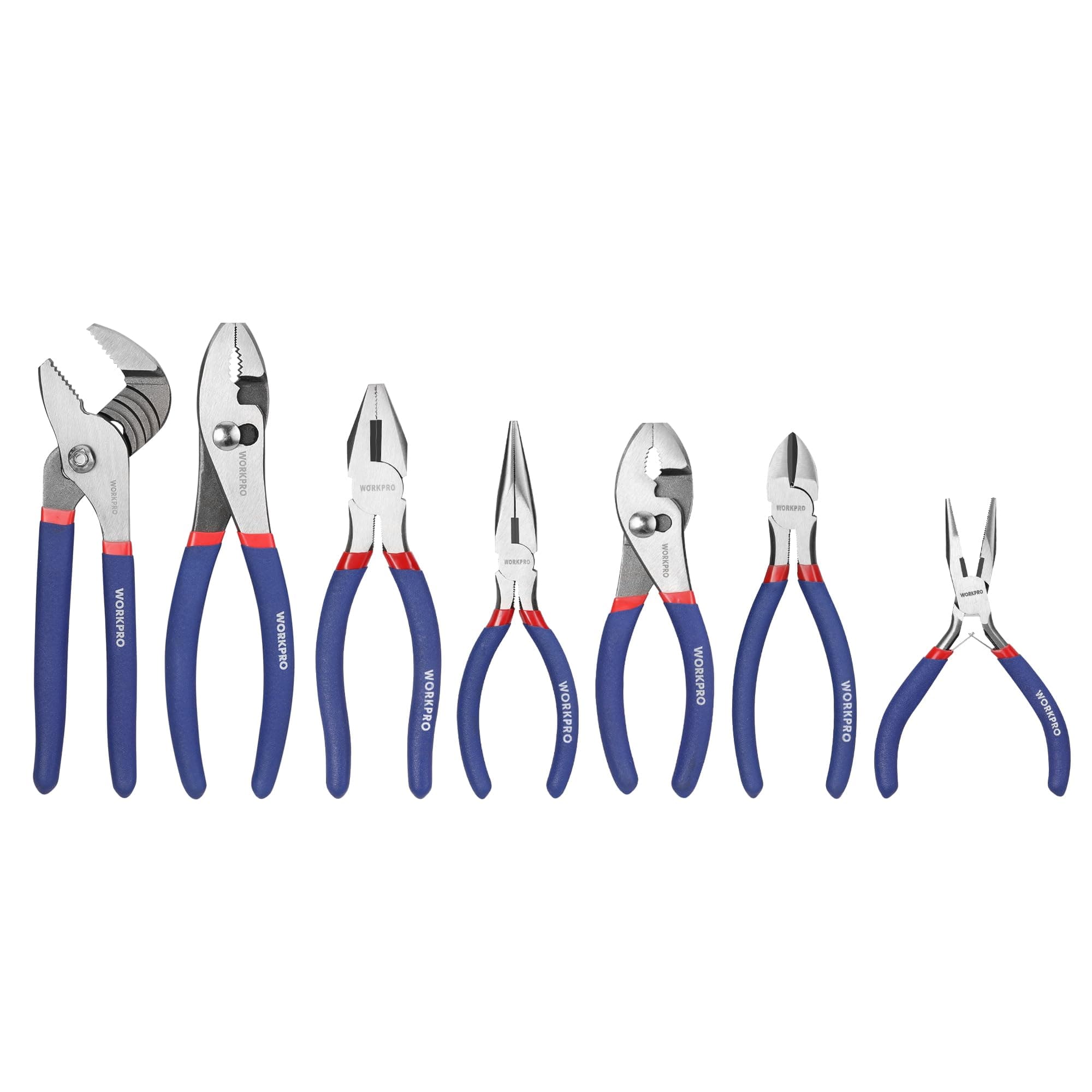 WORKPRO 7-piece Pliers Set with Groove Joint, Long Nose, Slip Joint, Linesman, and Diagonal Pliers for DIY & Home Use