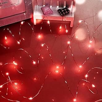 Valentines Fairy Lights, Dalugo 50 LED Battery Operated Red Lights for Valentines Day Decorations, Party, Halloween, Christmas