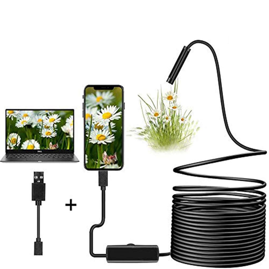 7mm USB Inspection Camera Endoscope 2.0 MP CMOS Snake Camera Borescope 2 in 1 Flexible HD Waterproof Tube Sink Drain Pipe Camera with 6 Led Light for PC/Laptop/Computer/OTG&UVC Android Phone-16.4ft/5M