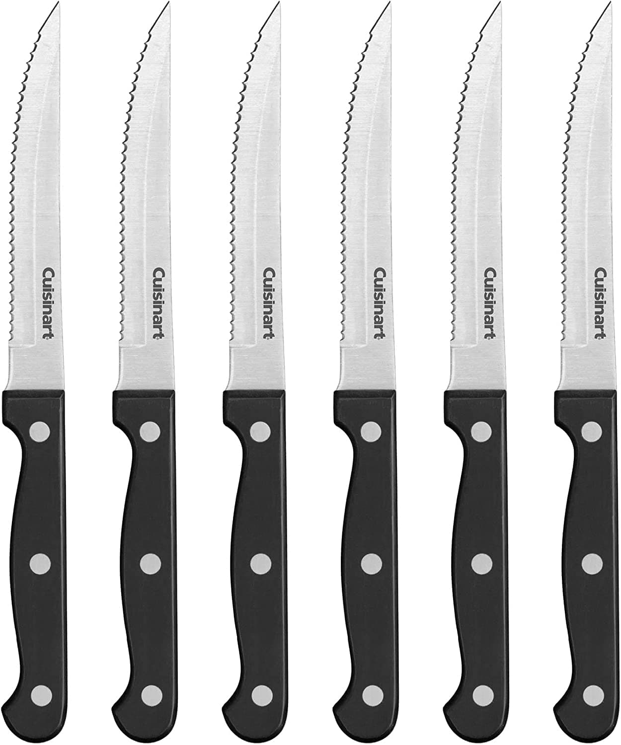 Cuisinart Knife Set, 6pc Steak Knife Set with Steel Blades for Precise Cutting, Lightweight, Stainless Steel & Durable, C77TR-6PSK, Black
