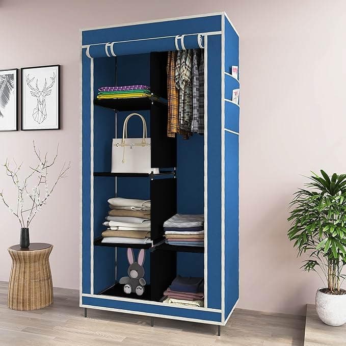 - Maison & Cuisine® 4+2 Layer Maison&Cuisine Collapsible Wardrobe for Clothes with 6 Shelves, 2 Side Pocket, 1 Hanger (Non Woven Febric 90GSM, 76x38x145cm)(7700-1,Blue)