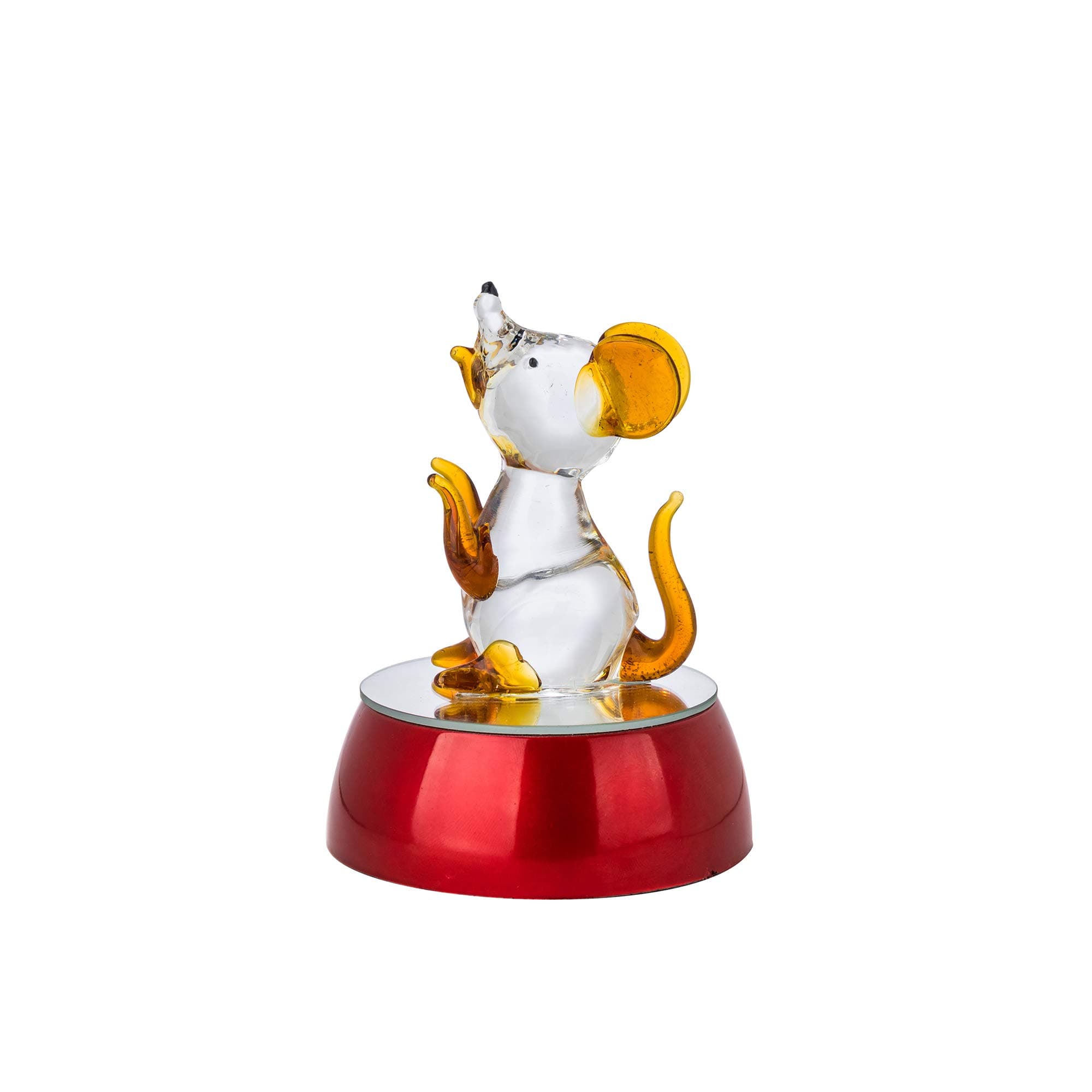 Quality Import RT217, 4-1/2''H Glass Mouse, 2020 Chinese Zodiac Year of Rat, Feng Shui Illuminated Statuette on Stand, Mice Collectible Figurine