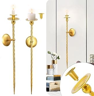 Gold Candle Sconces Set of 2, Large Metal Wall Candle Holders for Modern Bedroom & Dining Room