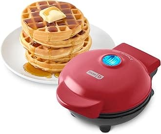 Mini Waffle Maker- Compact Electric Iron for Creative Homemade Treats - Nonstick Surface - Easy-to-Clean - Perfect for Kids & Families - Red