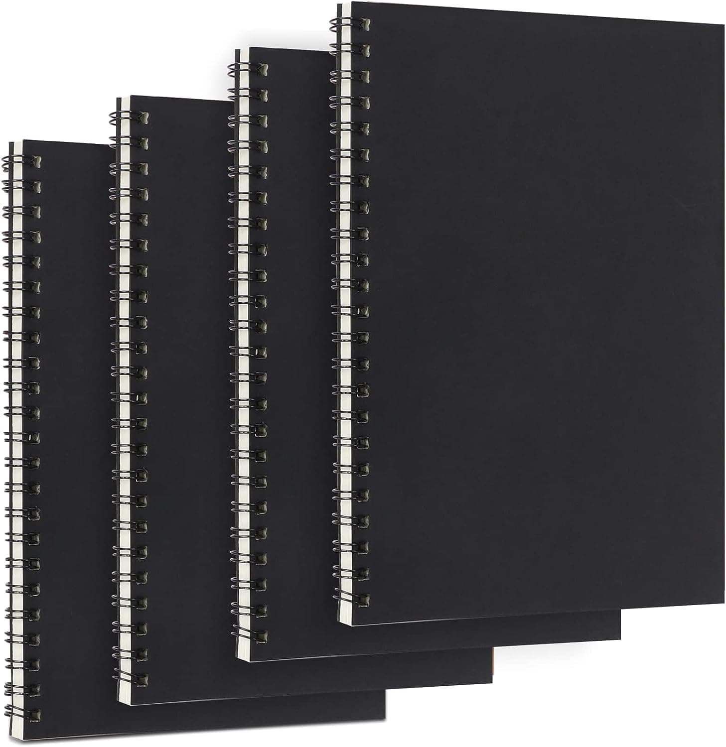 Fark Tanıtım 4-Pack Spiral Notebook, A5 Size (15x21 cm), 60 Sheets, 90gsm Ivory Paper, Black Cover, Office and Stationery, School Notebook, Plain Notebook (Blank Paper)