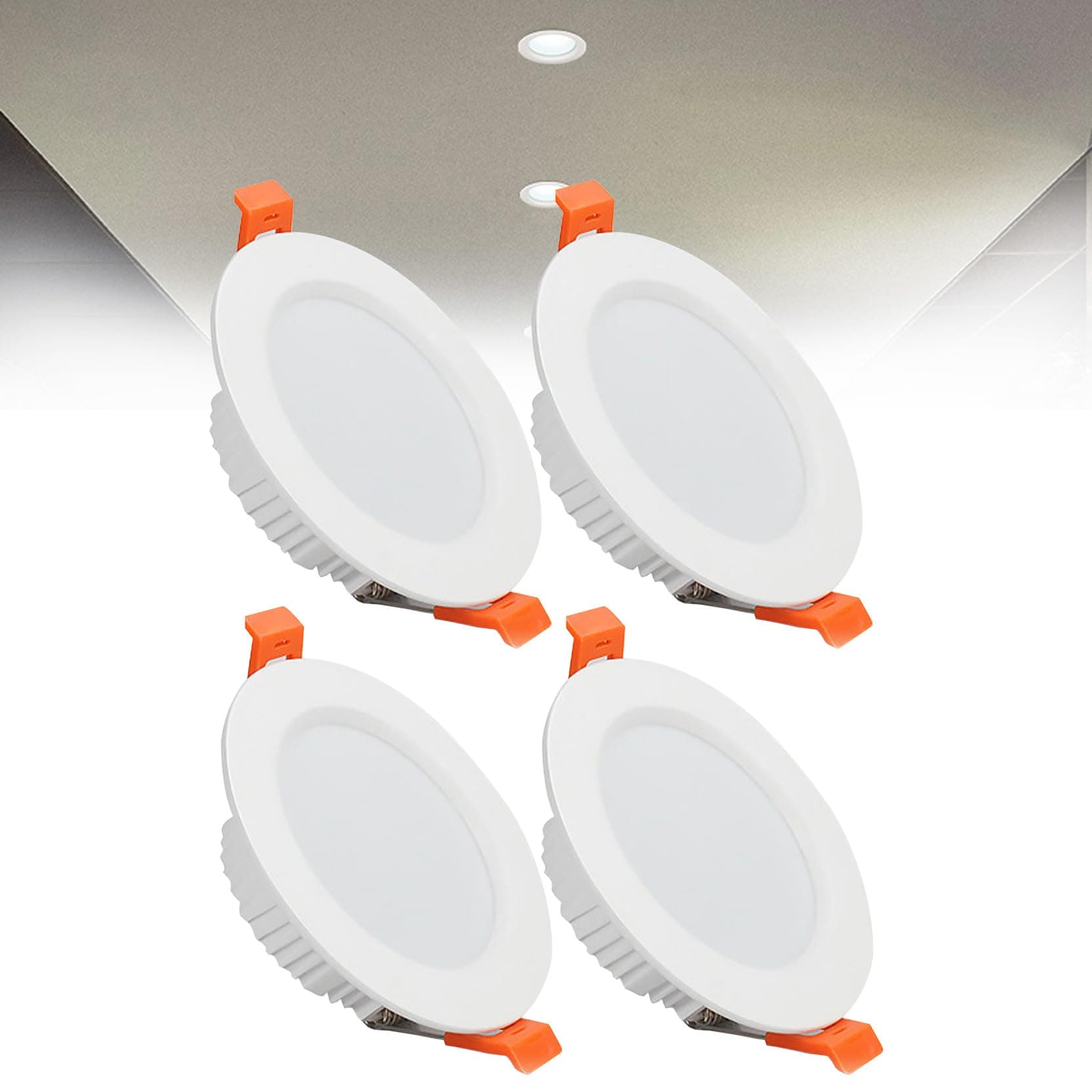 9W LED Recessed Ceiling Spotlights, 6000K Cold White Ultra Slim Panel Light, Cut Φ90-100mm, AC110-240V Round Downlights for Living Room Office, 4 Pack